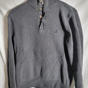 Nautica Gray Buttoned Turtleneck Sweater